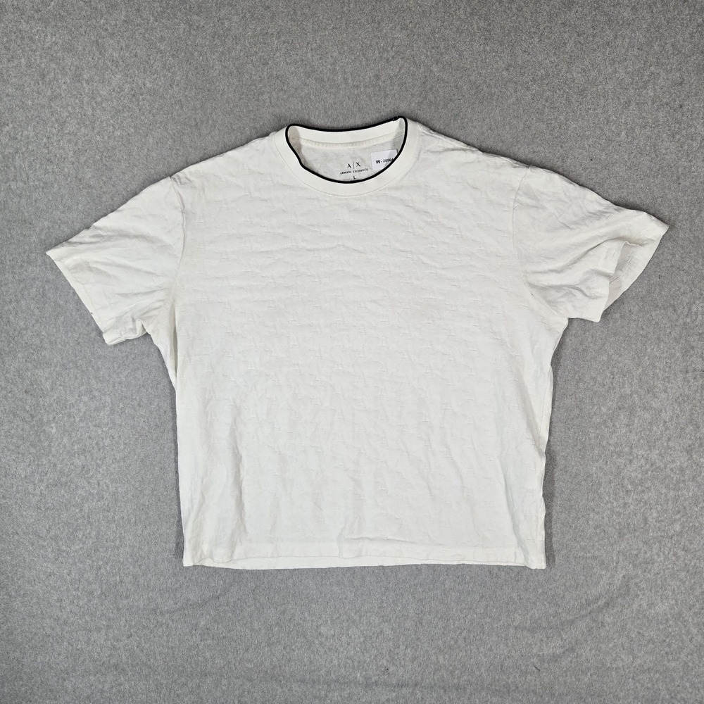 Armani Exchange Men Shirt L White Logo Short Sleeve Regular Fit
